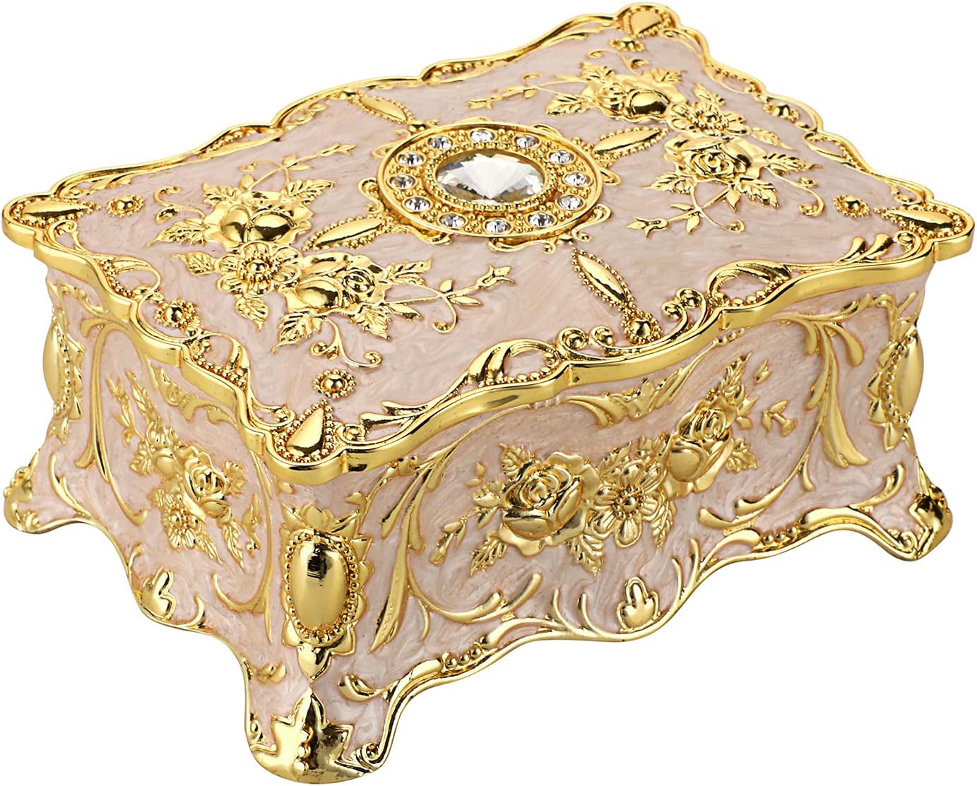 Hipiw Vintage Jewelry Organizer Box - Metal Trinket Storage Box Ornate Treasure Chest Box Jewelry Decorative Box Keepsake Gift Box Case for Women,4.9"X3.4"X2.7"