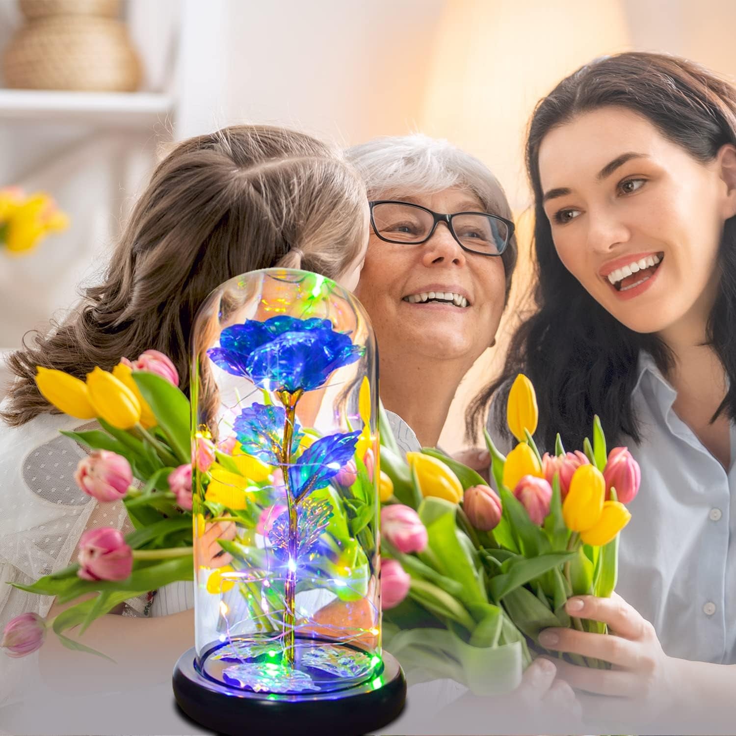 Beauty and Beast Rose,Galaxy Flower Rose Gift for Girlfriend,Glass Flower Roses,Unique Gifts for Women, Christmas, Birthday,Thanksgiving,Anniversary (Blue)