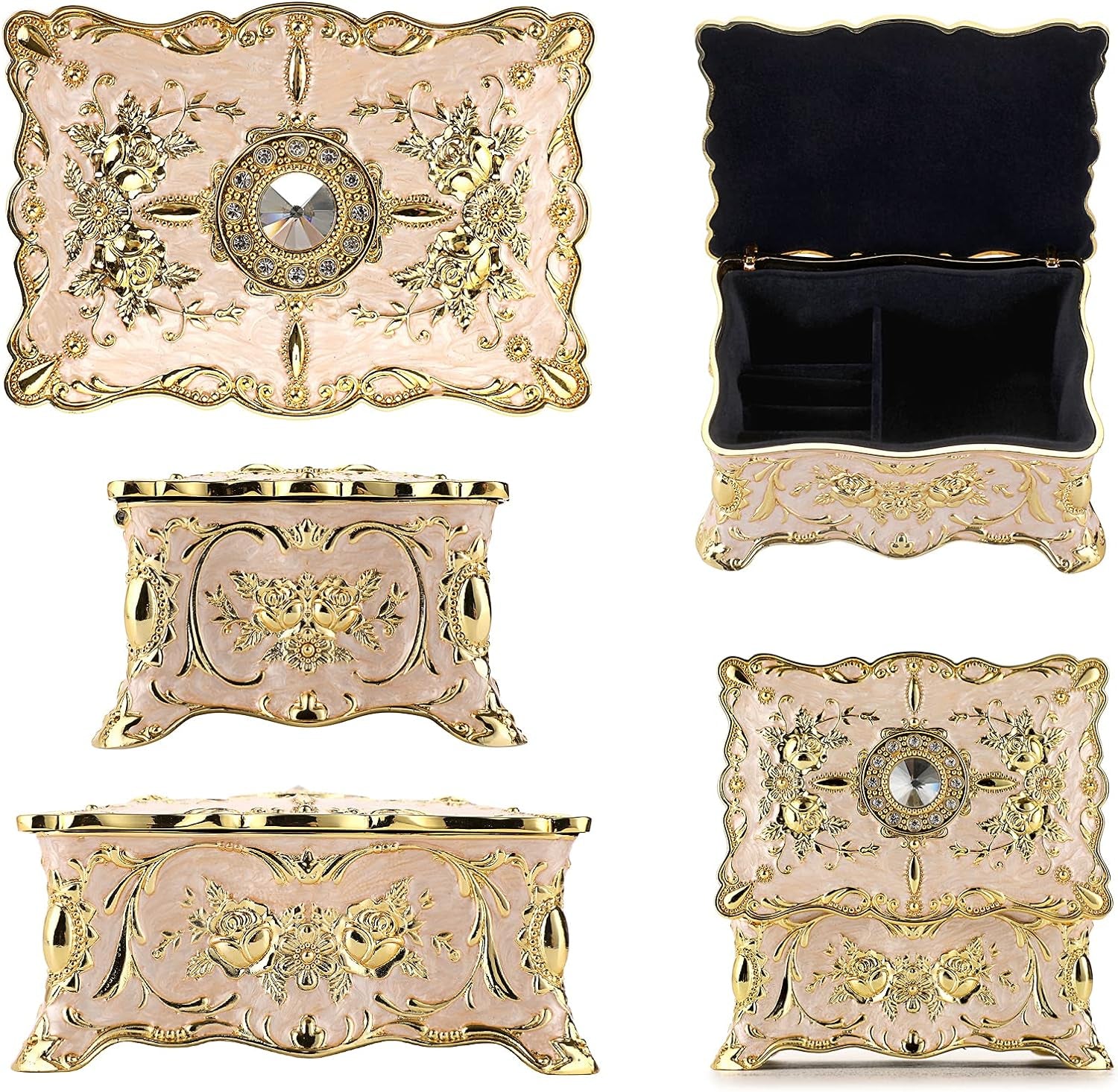 Hipiw Vintage Jewelry Organizer Box - Metal Trinket Storage Box Ornate Treasure Chest Box Jewelry Decorative Box Keepsake Gift Box Case for Women,4.9"X3.4"X2.7"