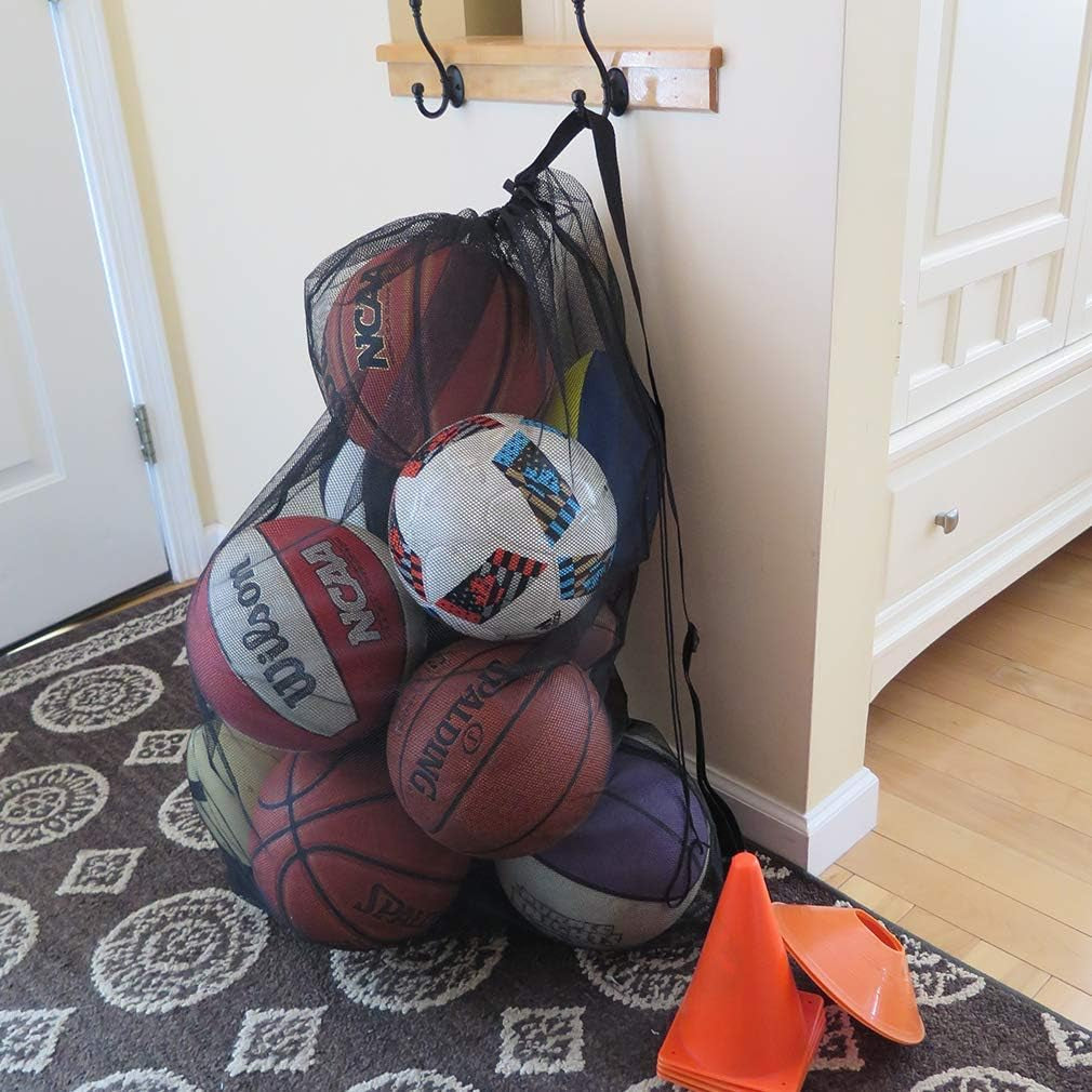 Heavy Duty Football Net Bag (10-12 Balls) Basketball Tennis Bag for Coaches Football Ball Bag Net Extra Large Mesh Drawstring Bag (Bar Strap No Pocket, 2)