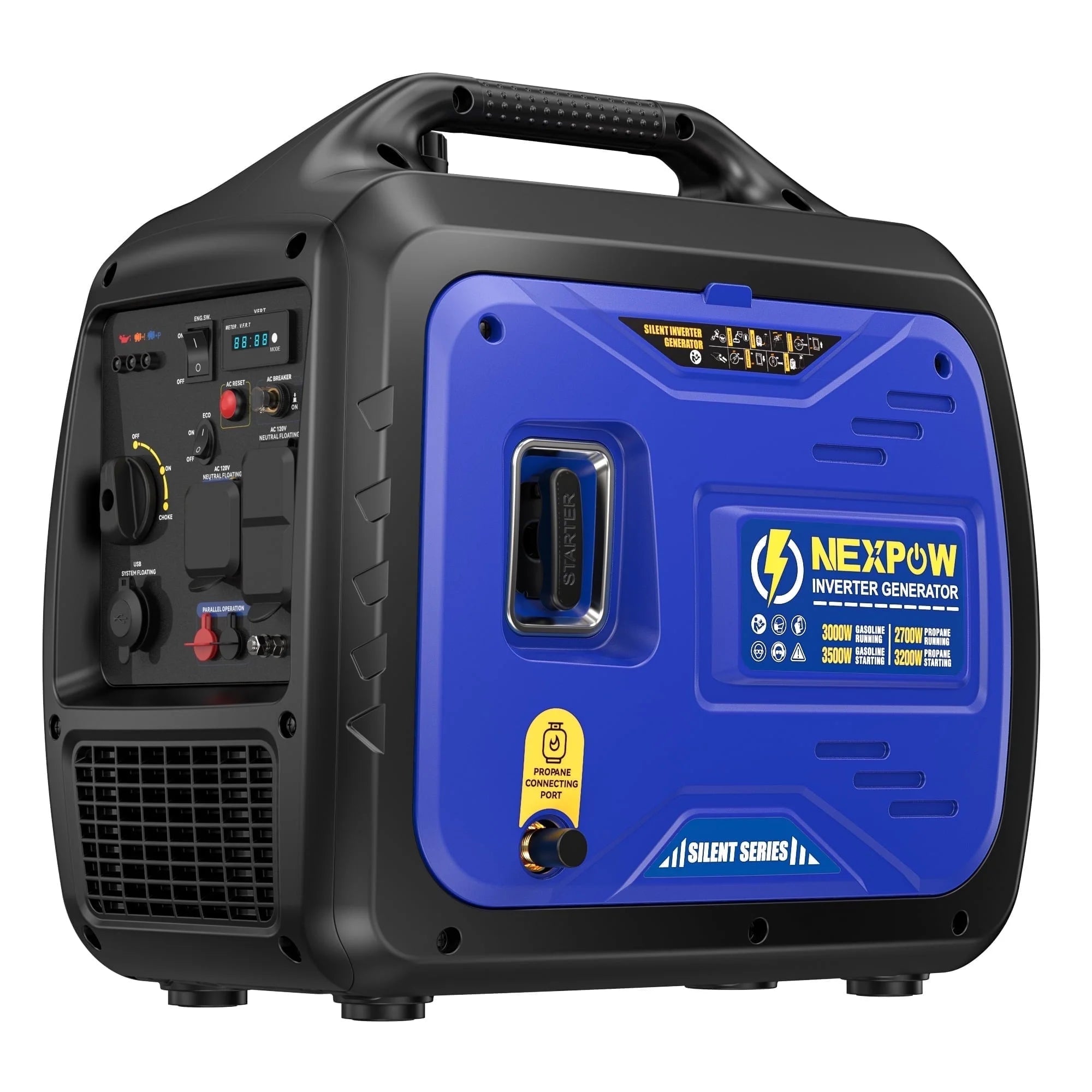 3500W Portable Inverter Generator, Dual Fuel Super Quiet Generator, Eco-Mode Feature, Parallel Capability, EPA Compliant, Lightweight for Backup Home & Camping