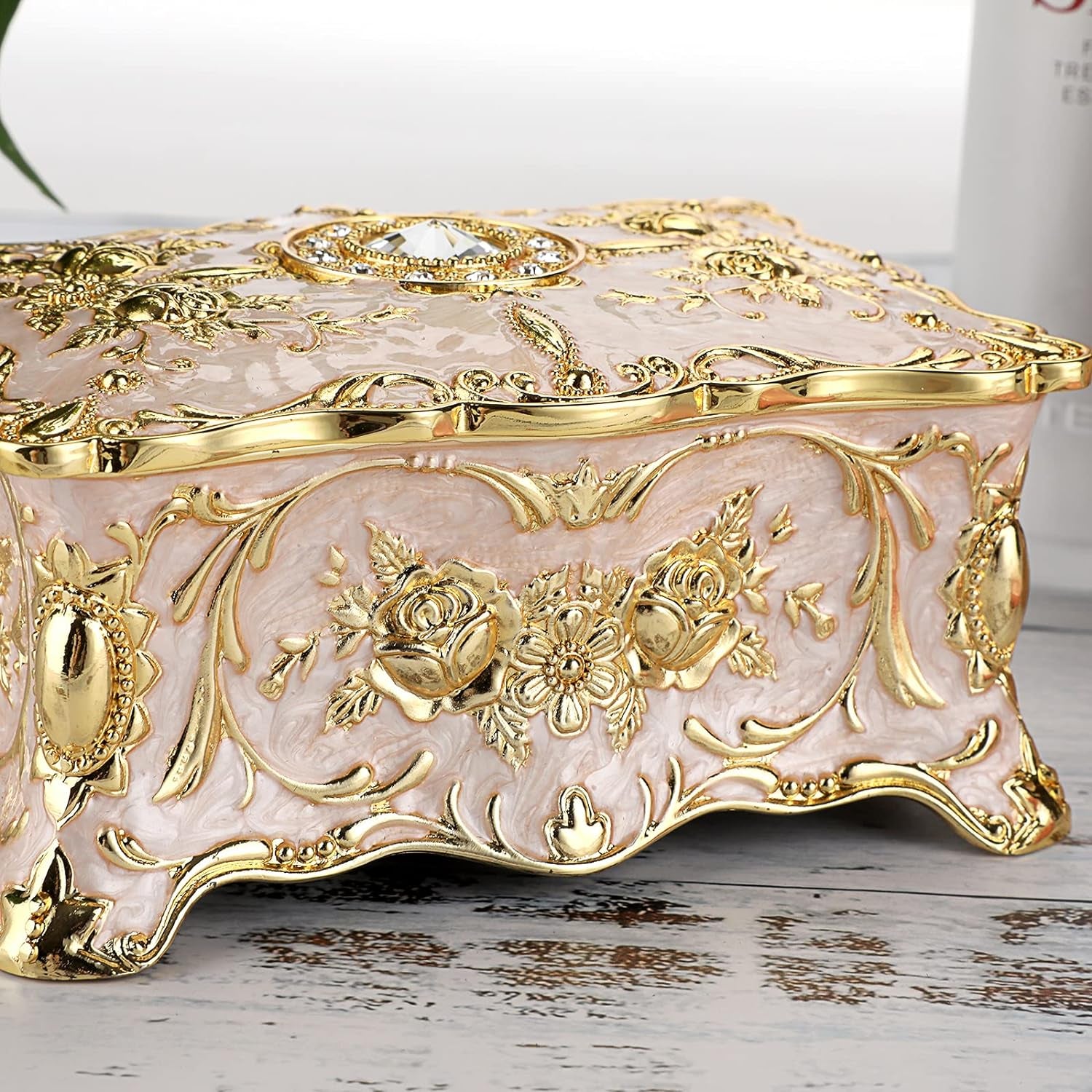 Hipiw Vintage Jewelry Organizer Box - Metal Trinket Storage Box Ornate Treasure Chest Box Jewelry Decorative Box Keepsake Gift Box Case for Women,4.9"X3.4"X2.7"