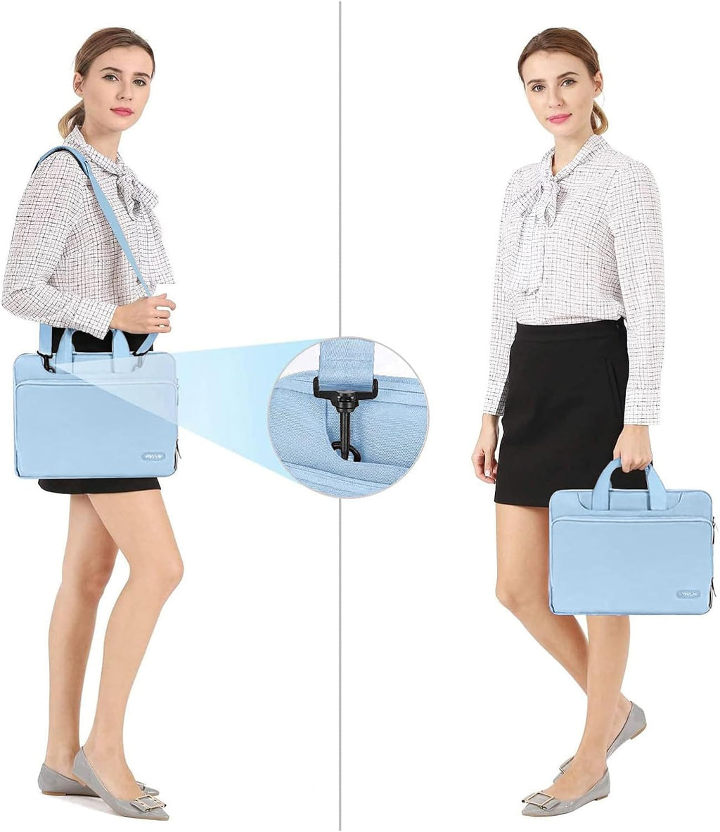 360 Protective Laptop Shoulder Bag Compatible with Macbook Air 15 M4 A3241 M3 A3114 M2 A2941/Pro 16 Inch M4 M3 M2 M1, 15-15.6 Inch Notebook,Matching Color Sleeve with Belt, Airy Blue