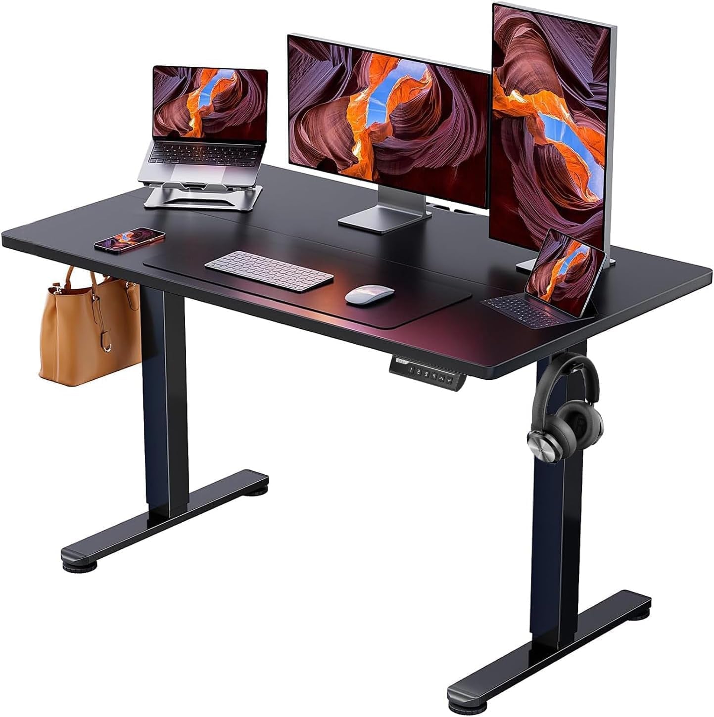 Height Adjustable Electric Standing Desk, 47.2 X 23.6 Inches Sit Stand up Desk, Memory Computer Home Office Desk with Two-Piece Desktop (Black)