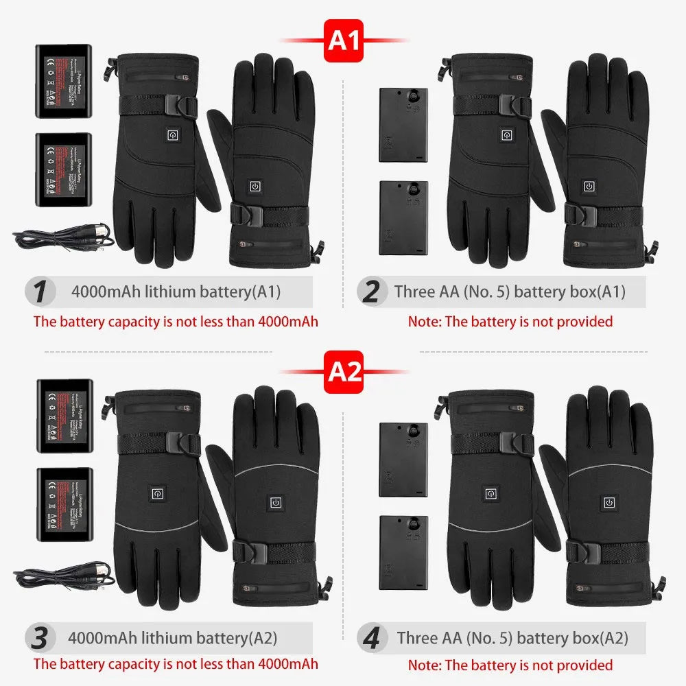 Motorcycle Heated Gloves Winter Warm Heated Gloves Skiing Snowboarding Waterproof Touch Screen Motorcyclist Heated Gloves