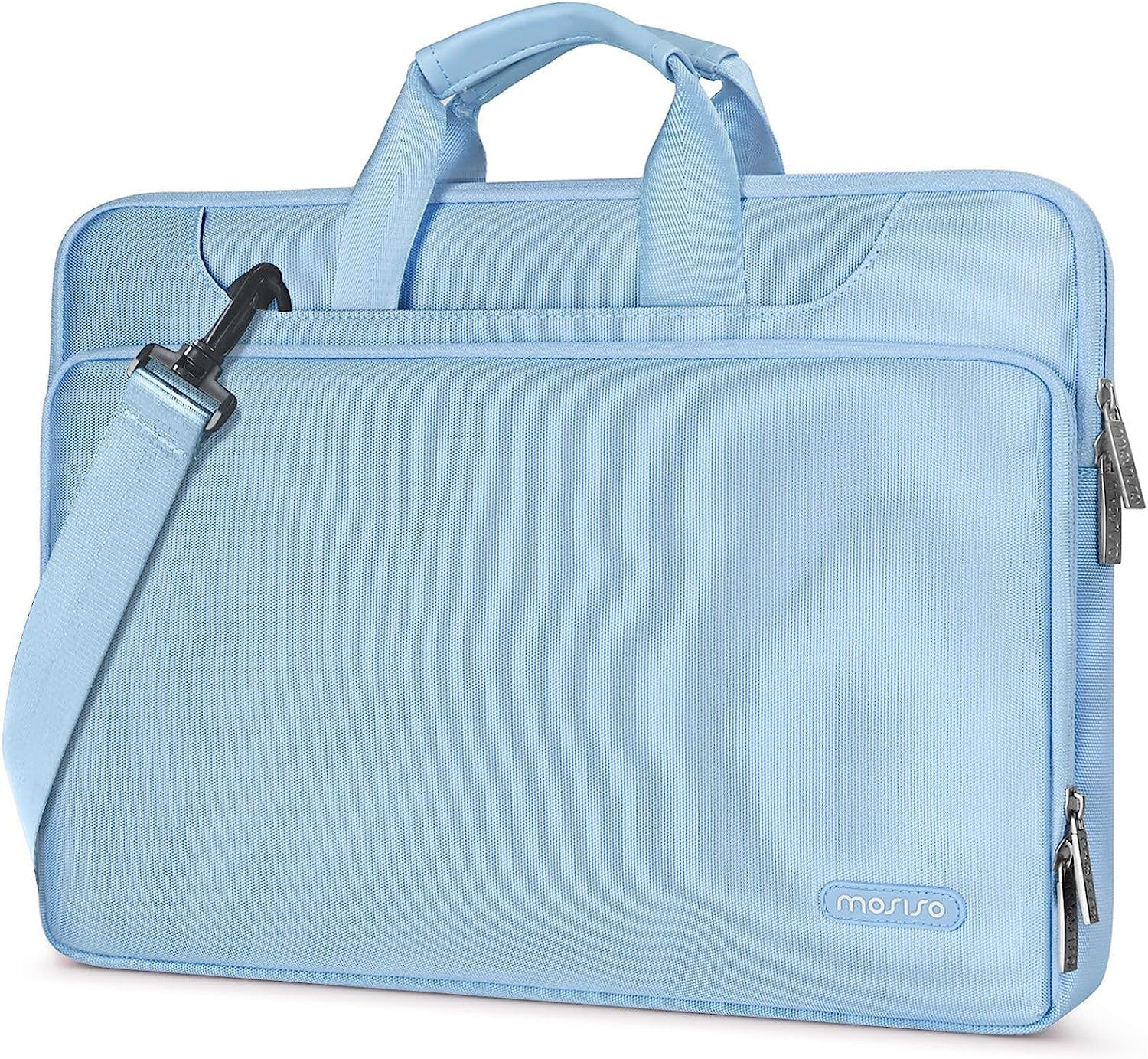 360 Protective Laptop Shoulder Bag Compatible with Macbook Air 15 M4 A3241 M3 A3114 M2 A2941/Pro 16 Inch M4 M3 M2 M1, 15-15.6 Inch Notebook,Matching Color Sleeve with Belt, Airy Blue