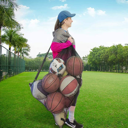 Heavy Duty Football Net Bag (10-12 Balls) Basketball Tennis Bag for Coaches Football Ball Bag Net Extra Large Mesh Drawstring Bag (Bar Strap No Pocket, 2)
